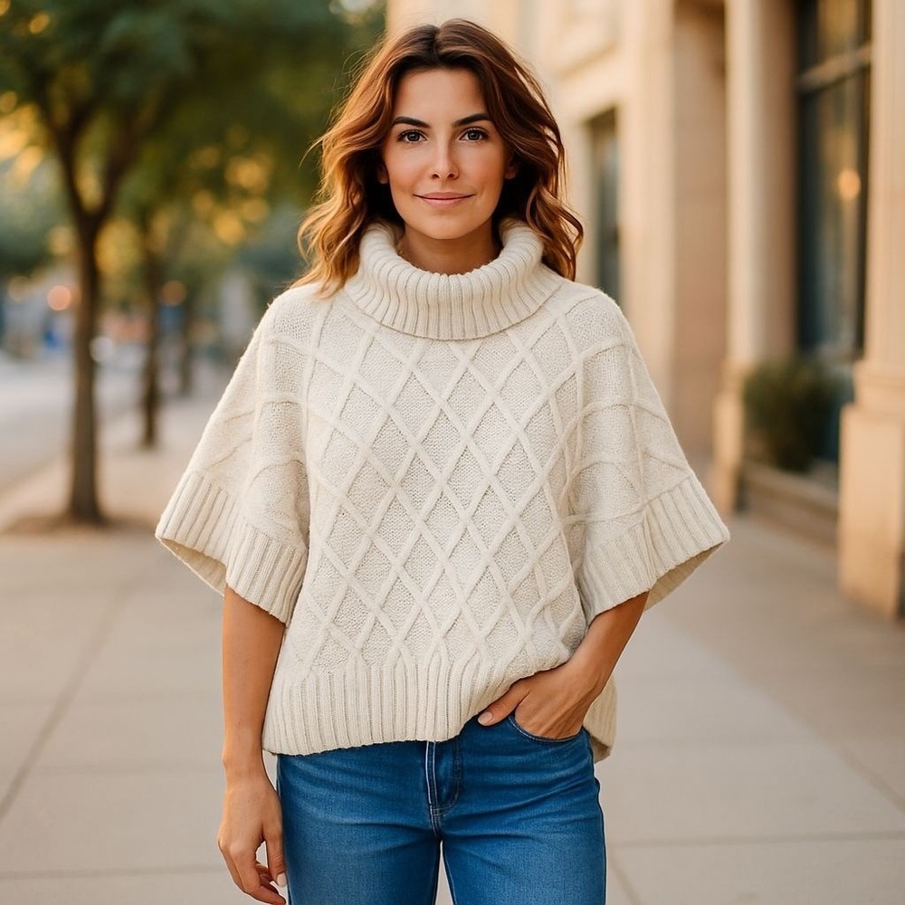 Jillian Nicole Womens Knit Sweater Cowl Neck Dolman Sleeve Size L Ivory Casual
